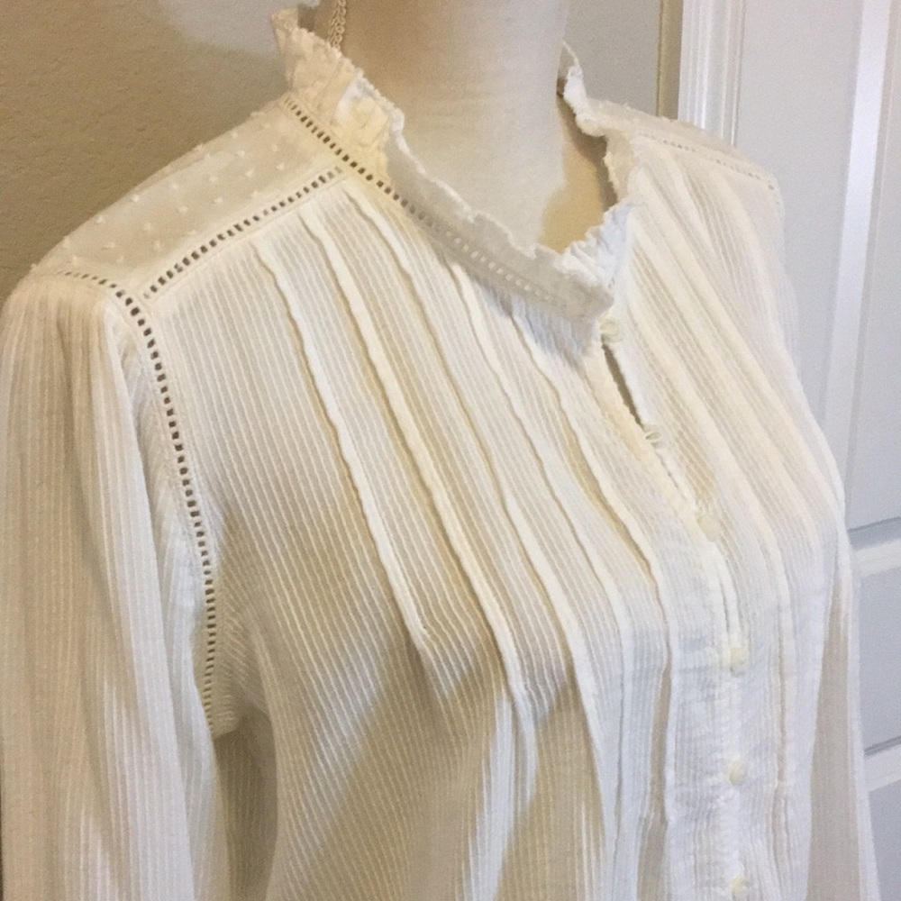 Quince Long Sleeve Textured Cotton Peasant Blouse in Organic Cotton, Medium - Picture 2 of 10